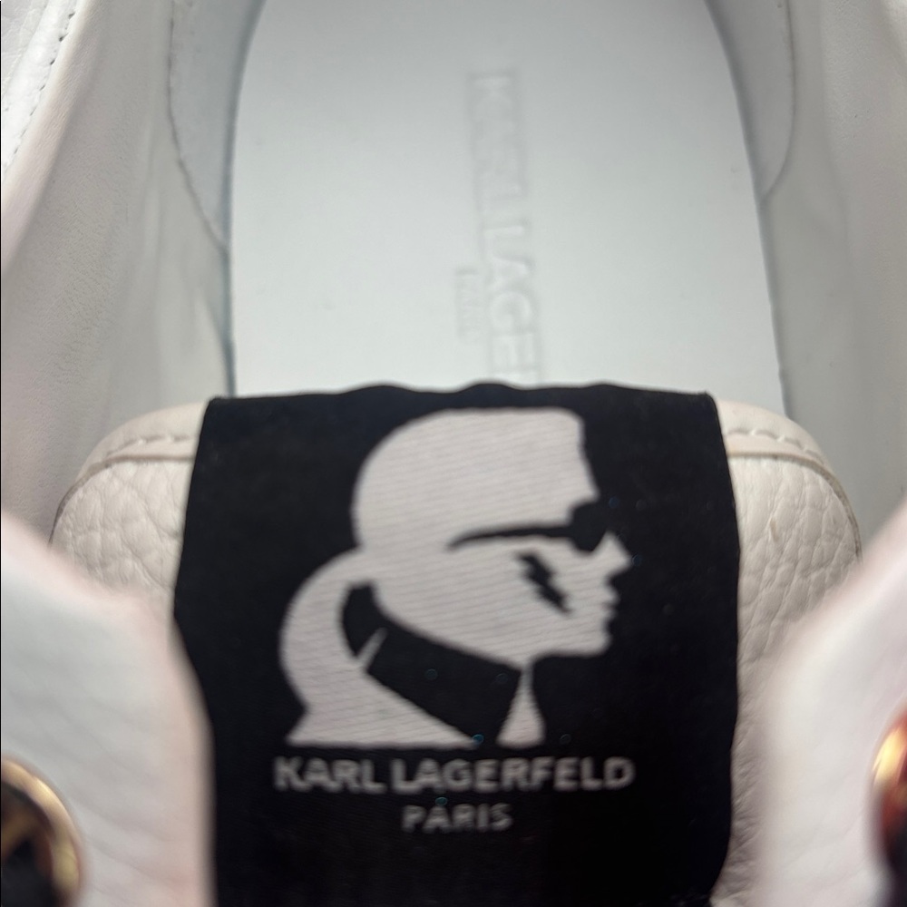 KARL LAGERFELD Paris Cate Leather Pin Embellished Lace-up Sneakers , size 9.5 GC - Picture 2 of 13